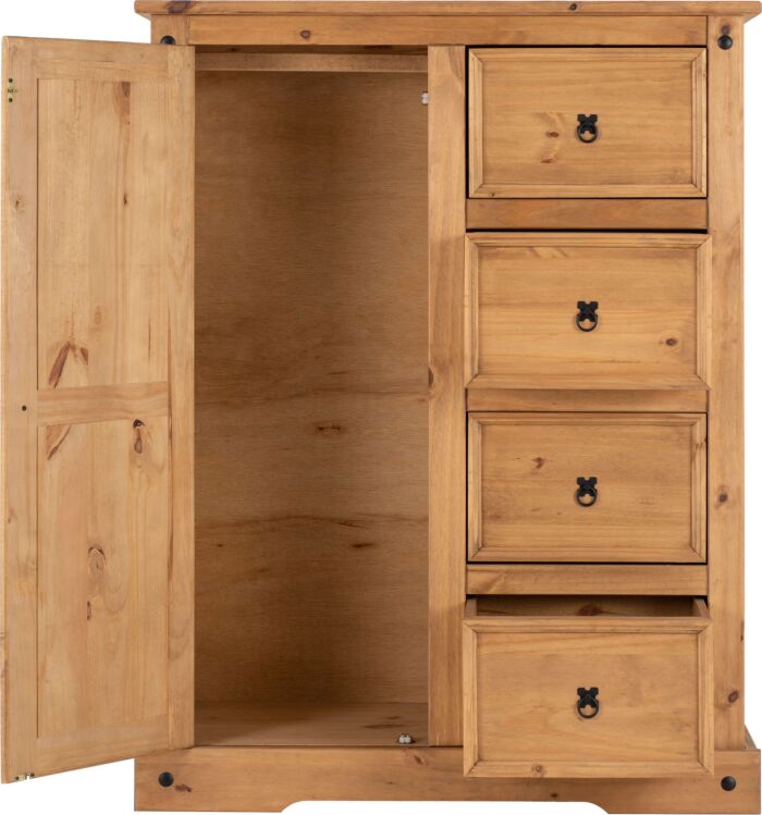 Corona Pine 1 Door 4 Drawer Low Wardrobe