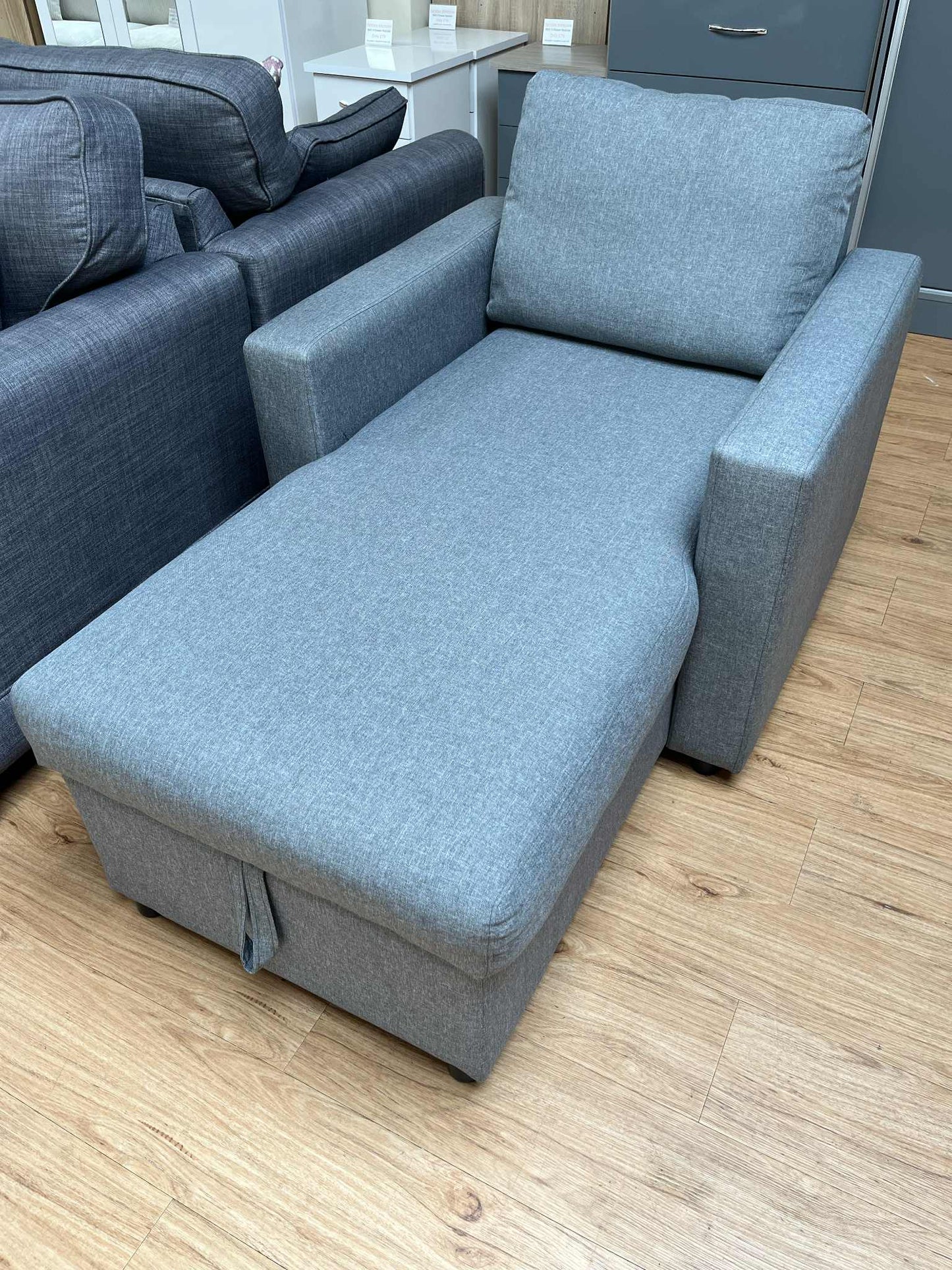 Grey Upholstered Armchair with Storage Chaise