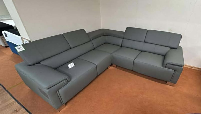 Camilla 5 Seat Real Leather Grey Corner Sofa with Adjustable Headrests