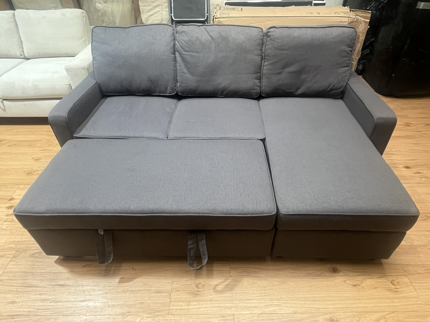 Sabrina 3 Seat Grey Upholstered Sofa Bed with Reversible Storage Chaise