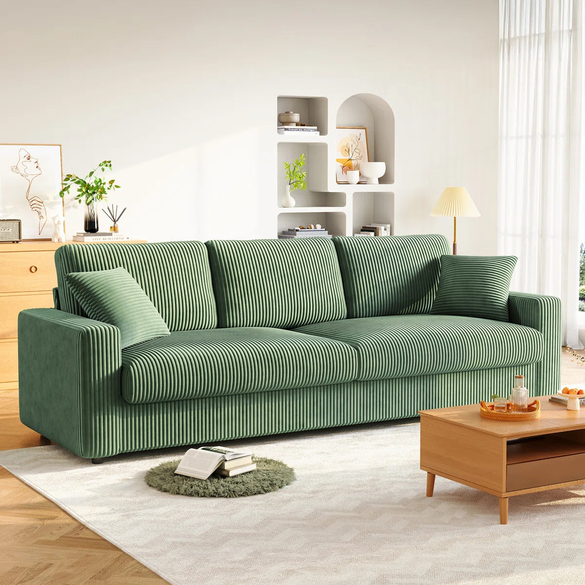 Angela 4 Seat Green Jumbo Cord Sofa