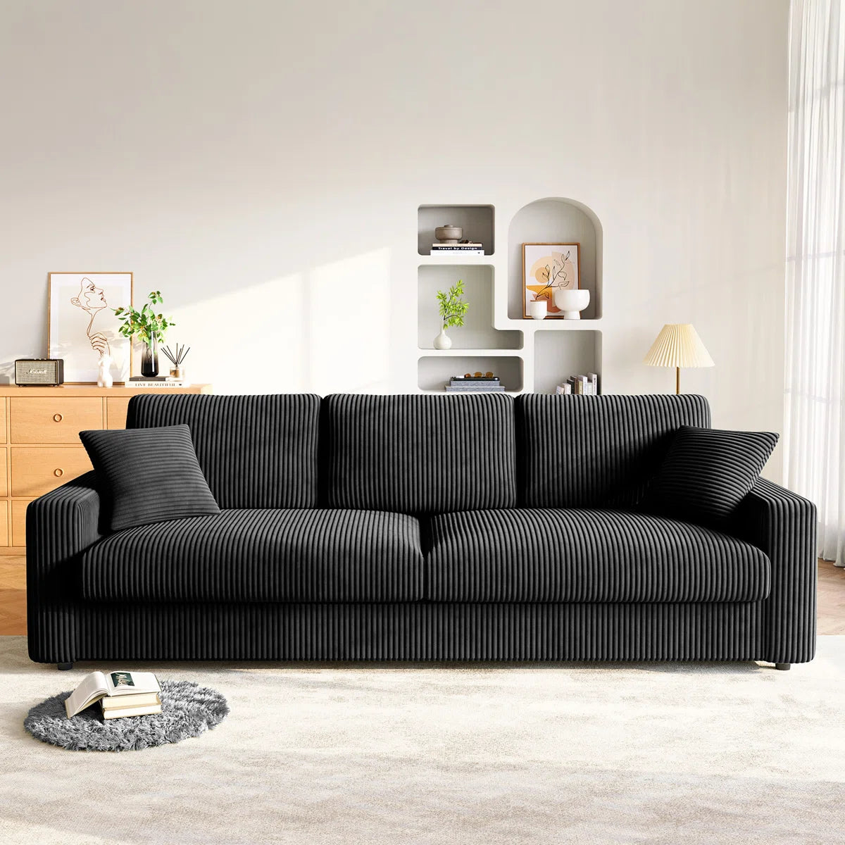 Angela 4 Seat Black Jumbo Cord Sofa