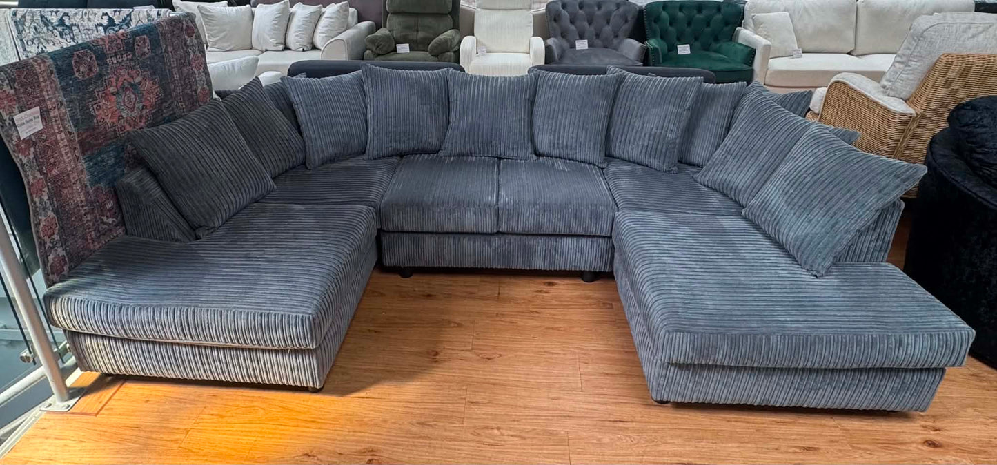 Abby 7 Seat Grey Jumbo Cord U Shape Sofa