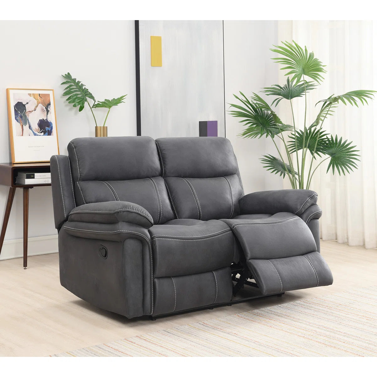 Adele 2 Seat Grey Faux Leather Manual Reclining Sofa