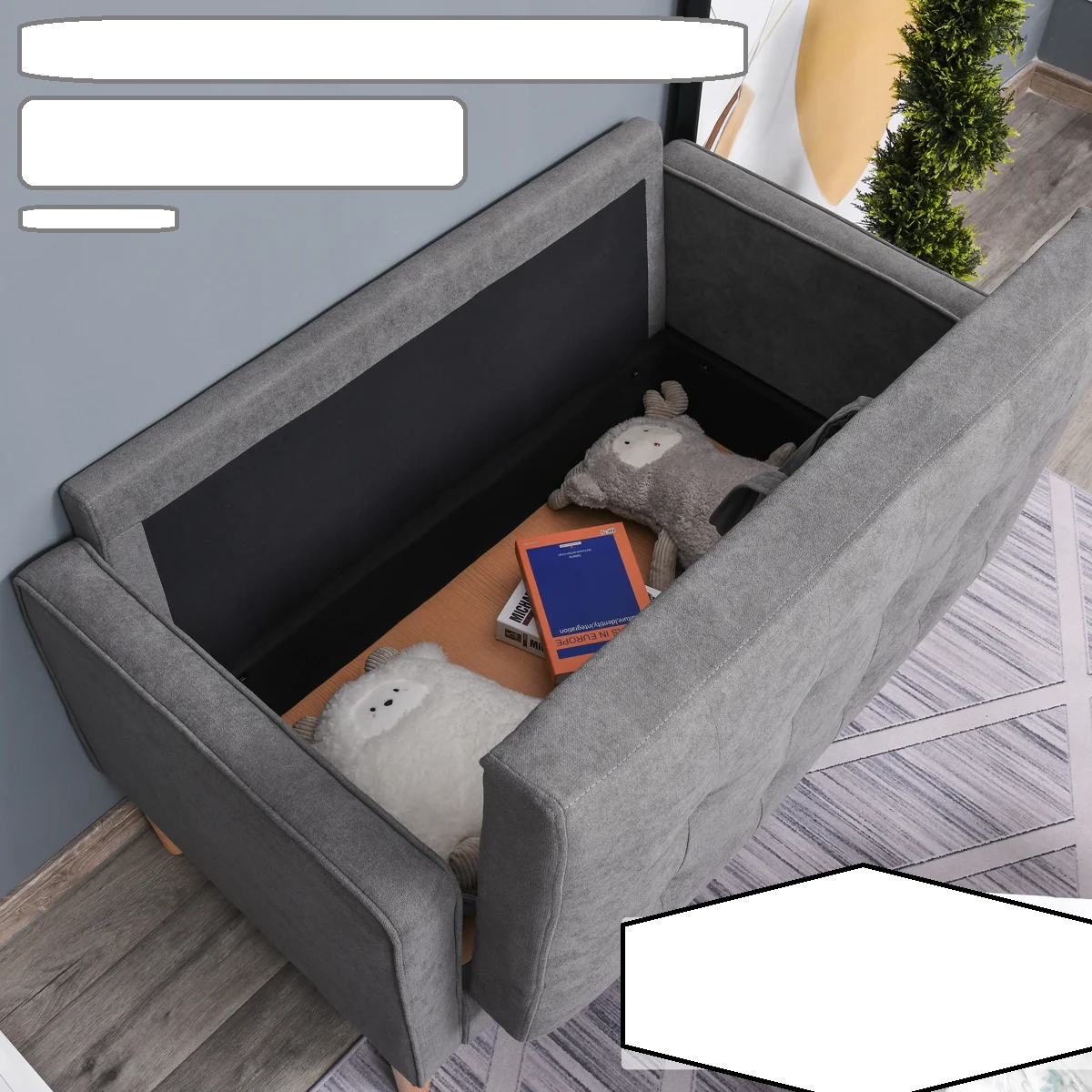 Aladdin 2 Seat Grey Cotton Storage Sofa