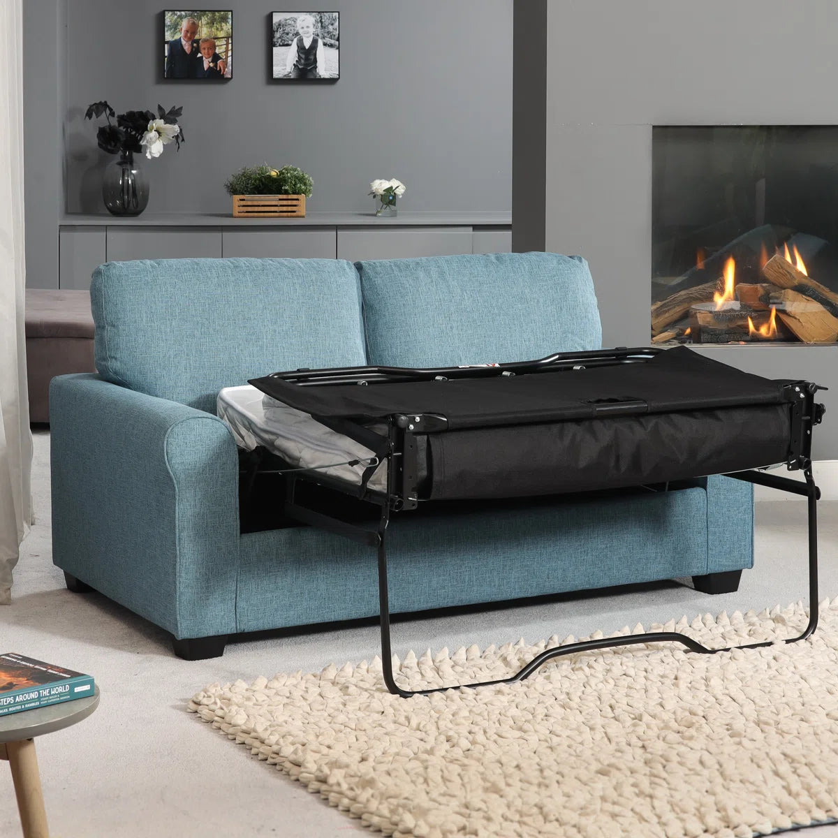 Allanah 2 Seat Teal Upholstered Spring Loaded Sofa Bed