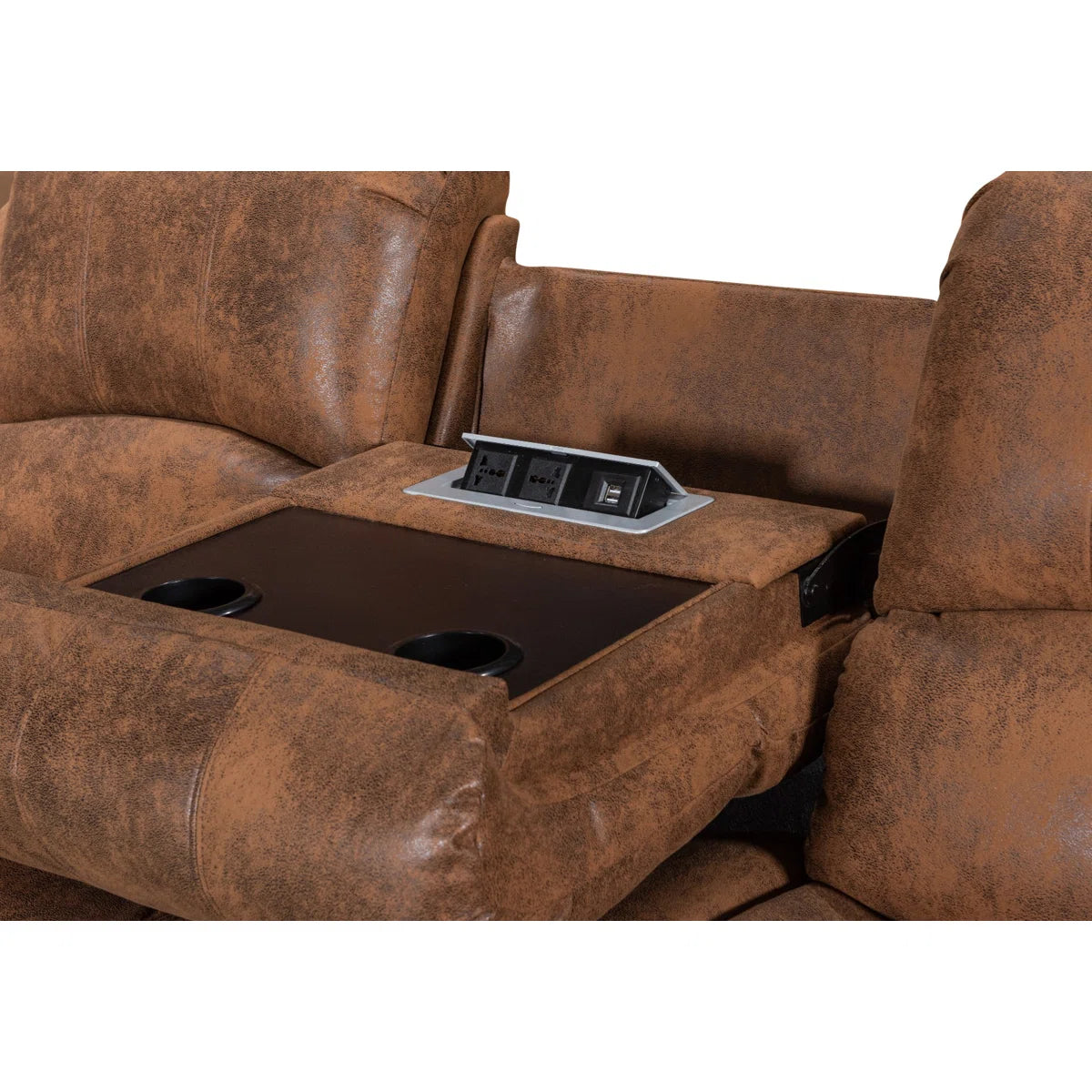 Avalon 3 Seater Brown Faux Leather Manual Recliner Sofa with Plugs, USB & Cupholders