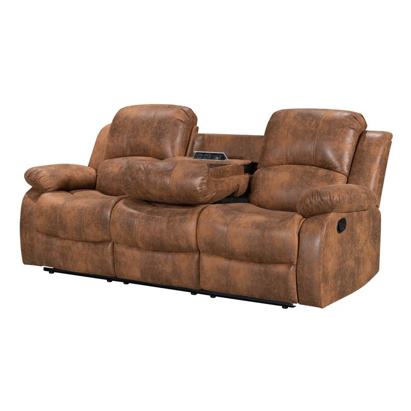 Soloman Brown Suede 3 Seater Reclining Sofa with Cup Holders, USB & Plug Points