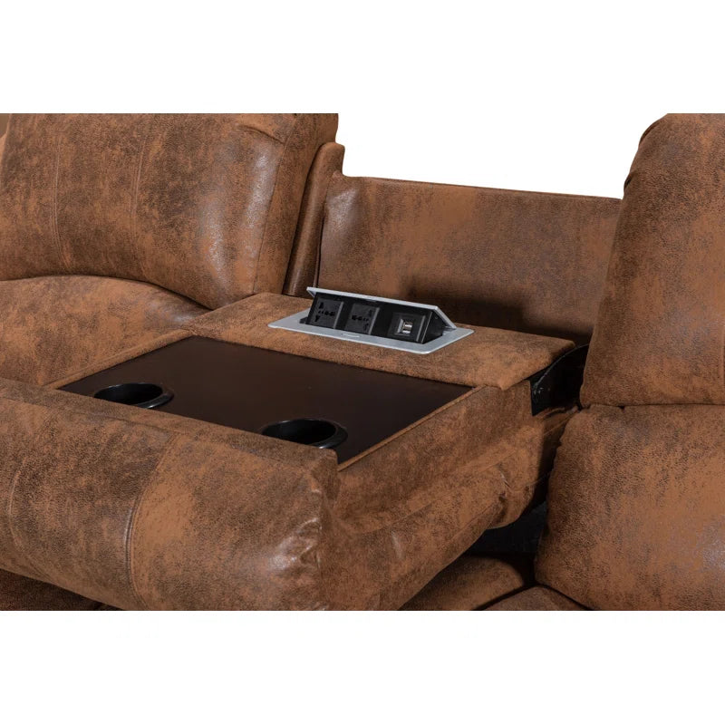 Soloman Brown Suede 3 Seater Reclining Sofa with Cup Holders, USB & Plug Points