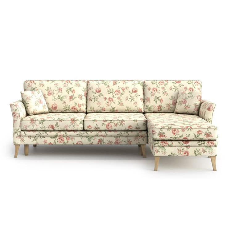 Avalon 3 Seater Cream Floral Upholstered Corner Pull Out Storage Sofa Bed