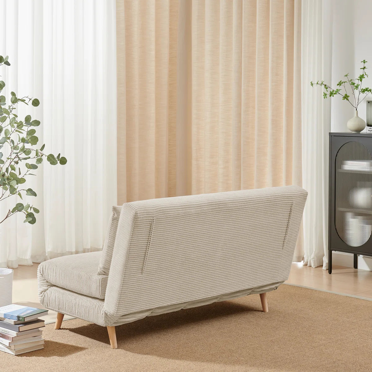 Berlios 2 Seat Cream Cord Futon Sofa Bed