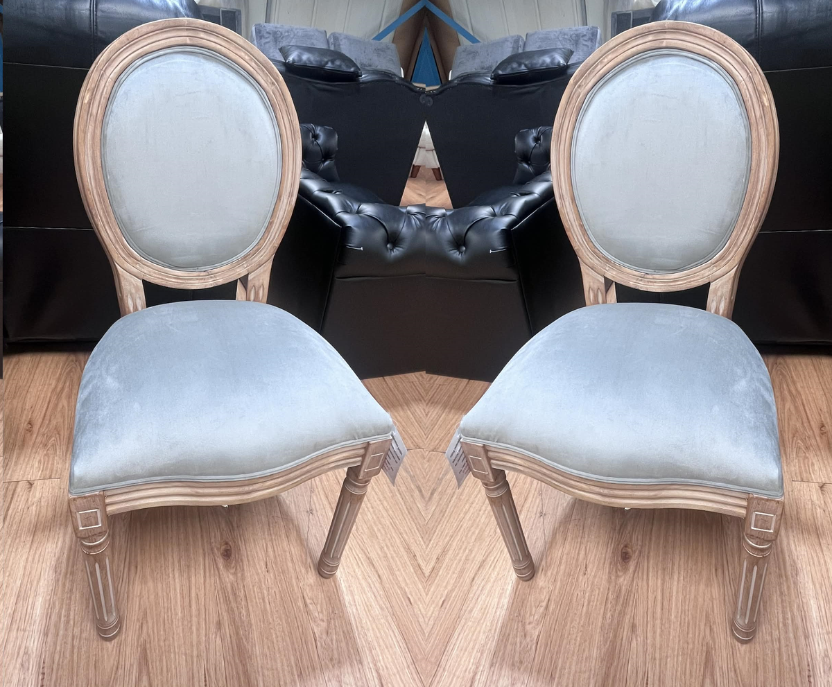 Brogan Pair of Grey Fleur De Lis Upholstered Dining Chairs