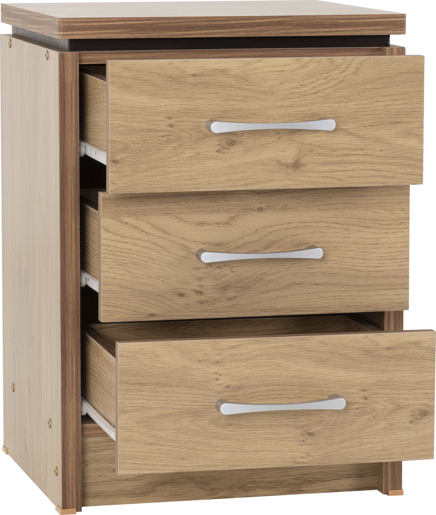 CHLS Oak Effect 3 Drawer Bedside Chest