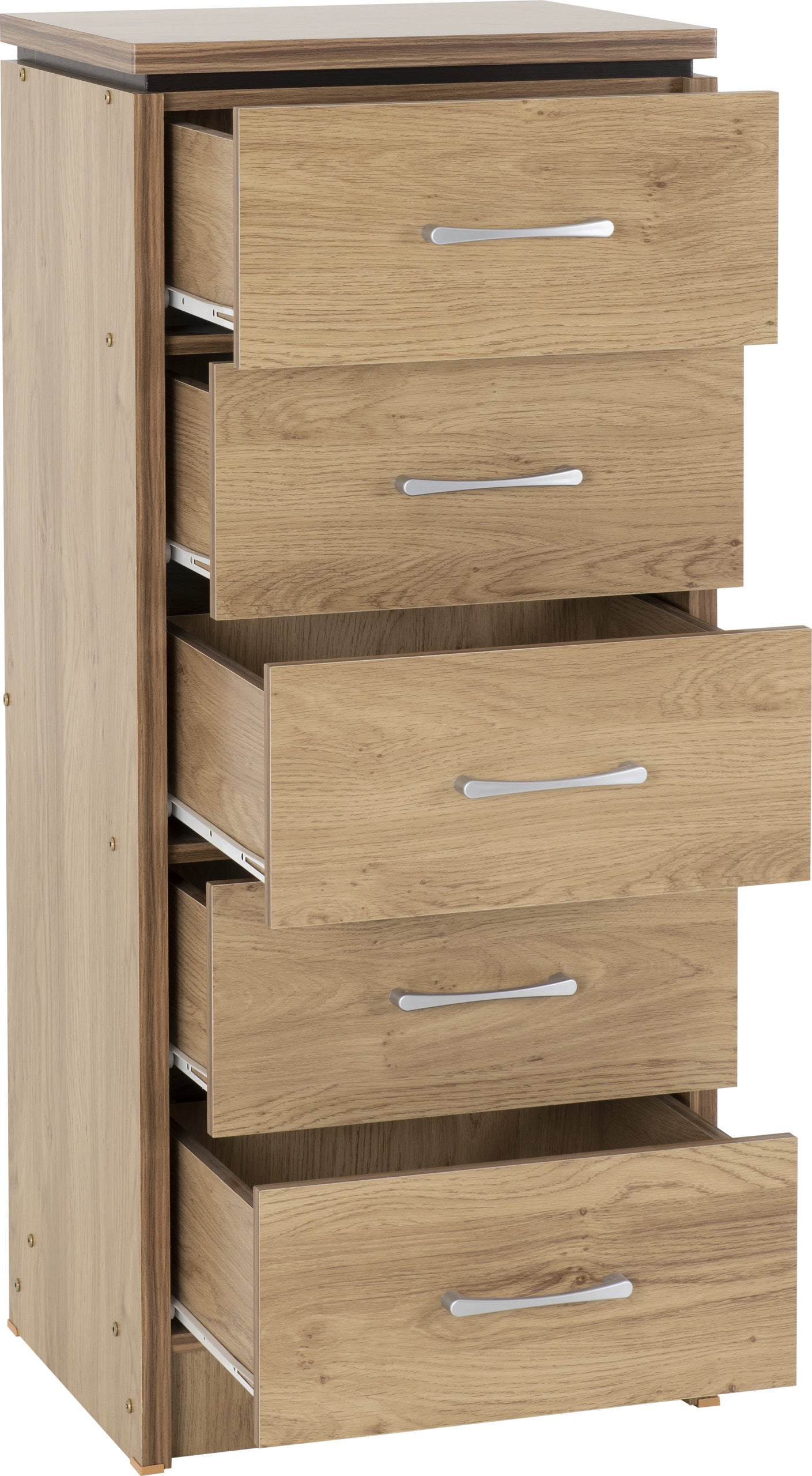CHA 5 Drawer Oak Effect Tall Chest of Drawers