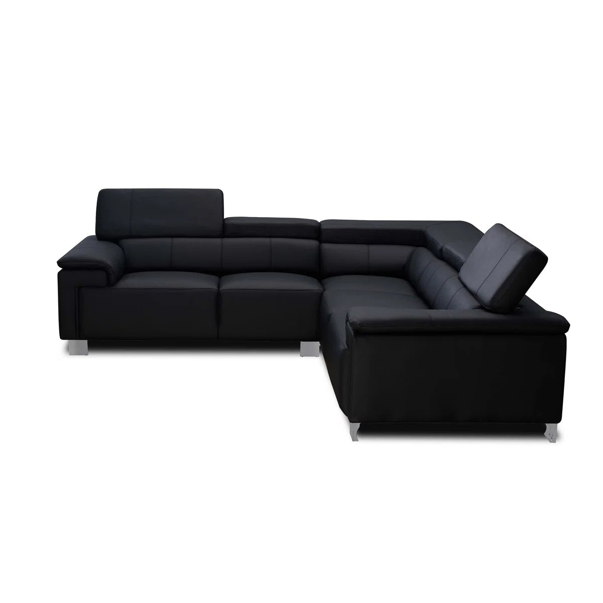 Camilla 5 Seater Black Real Leather Corner Sofa with Adjustable Headrests