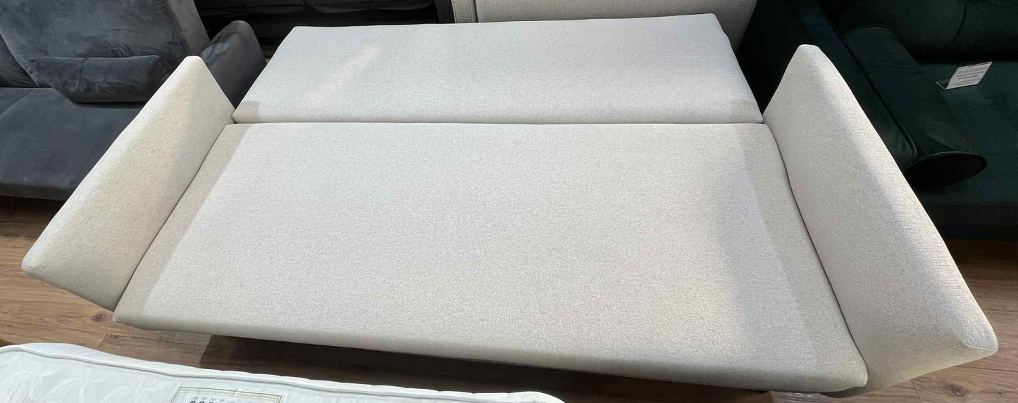 Carla 3 Seater Beige Chenille Lift Out Sofa Bed with Storage Base