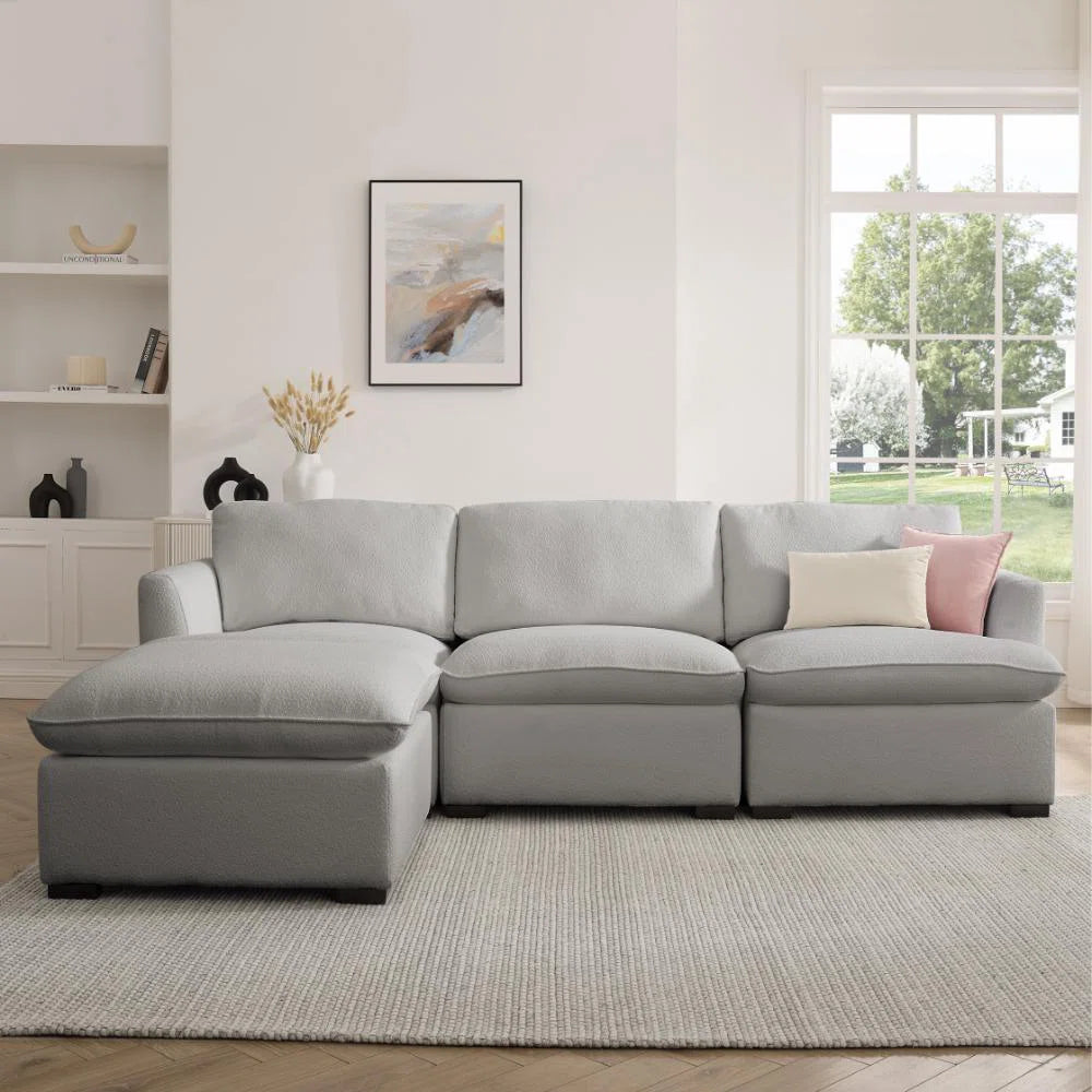 Jones Grey Upholstered Sofa with Footstool