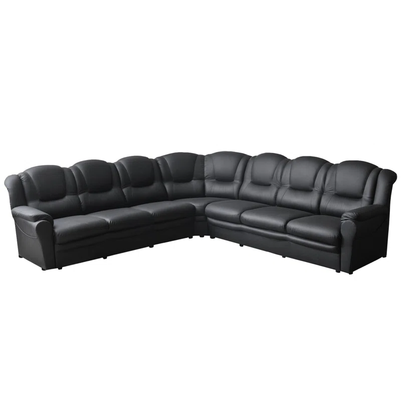 Dawn 7 Seater Black Faux Leather Corner Sofa