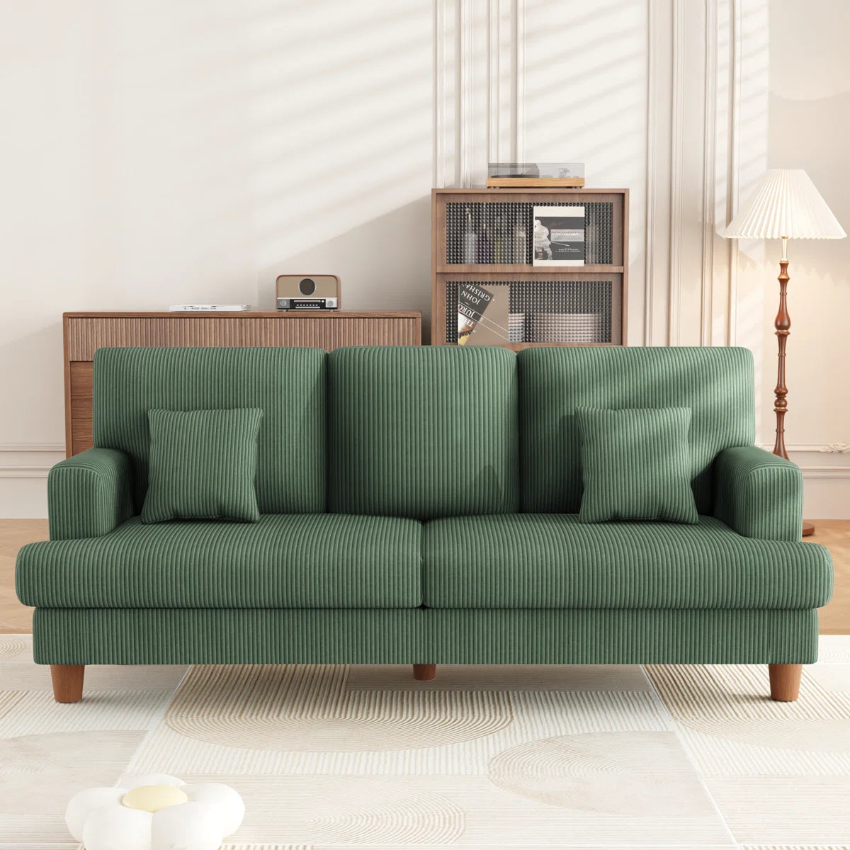 Quinn 3 Seat Green Cord Sofa