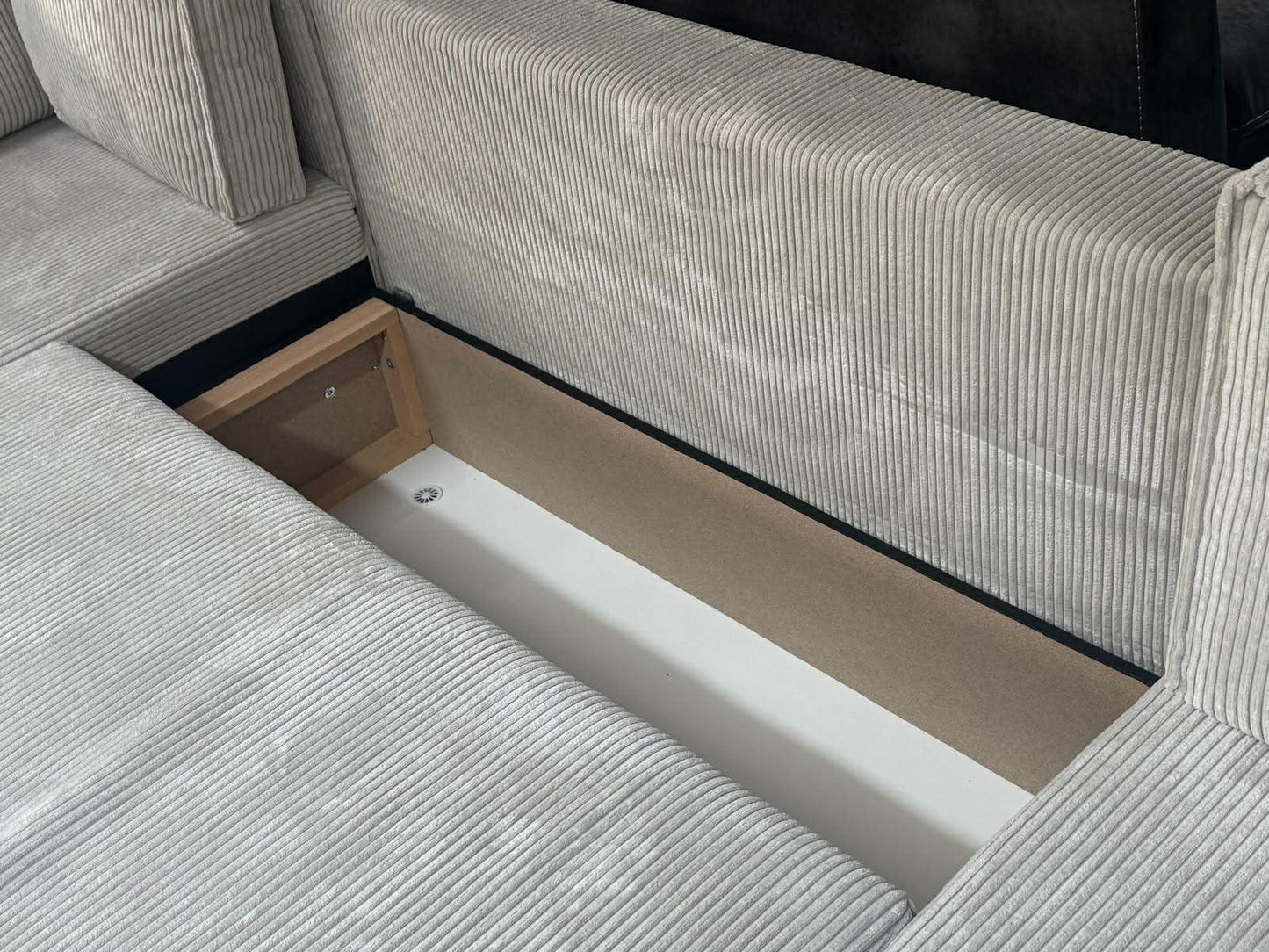 Christine 6 Seat Beige Cord Storage Sofa Bed