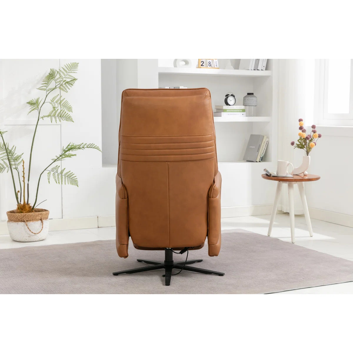 Devon Real Leather Tan Reclining Swivel Chair