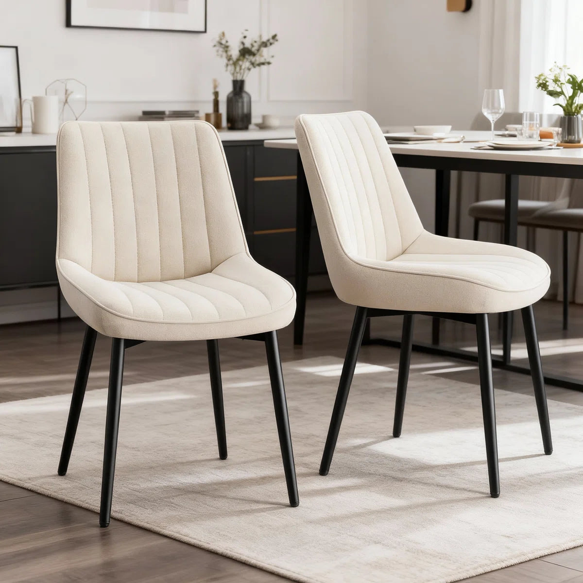 Erica Pair of Beige Velvet Dining Chairs