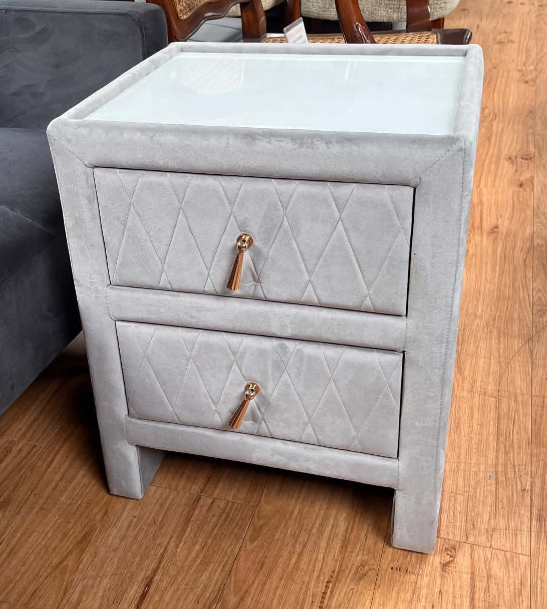 Phillipe 2 Drawer Grey Velvet Bedside