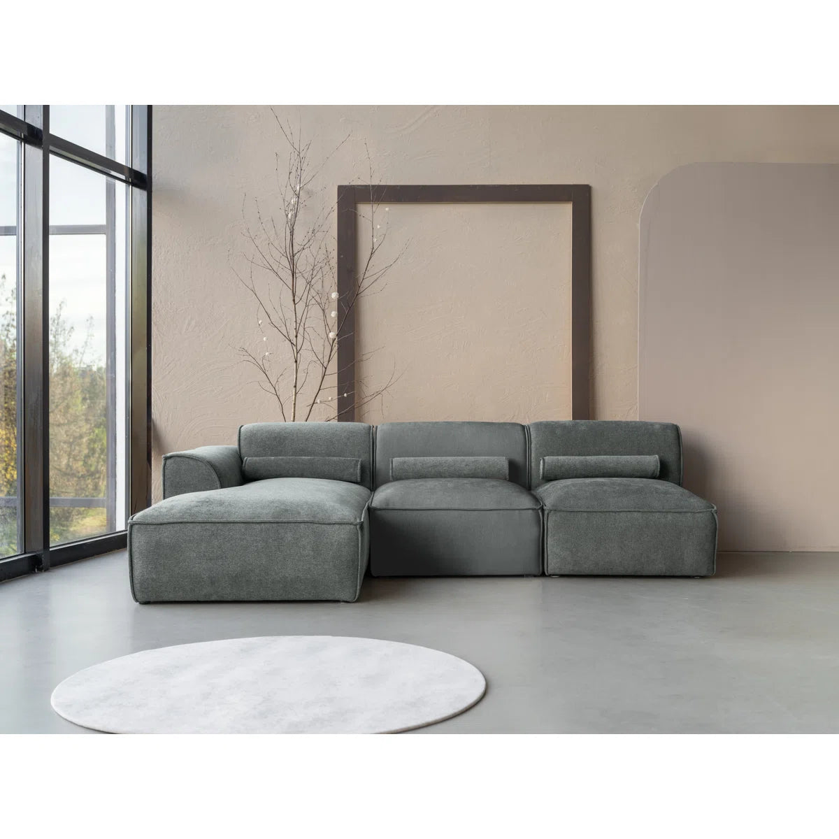 Felicity 4 Seat Olive Grey Chenille Left Chaise Corner Sofa