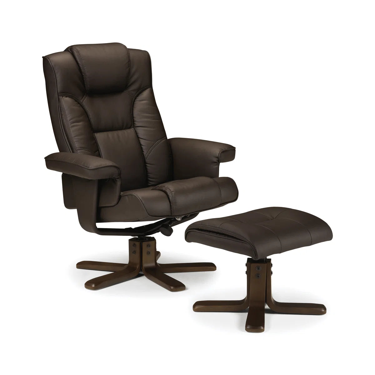 Gillis Brown Faux Leather Manual Swivel Recliner & Footstool