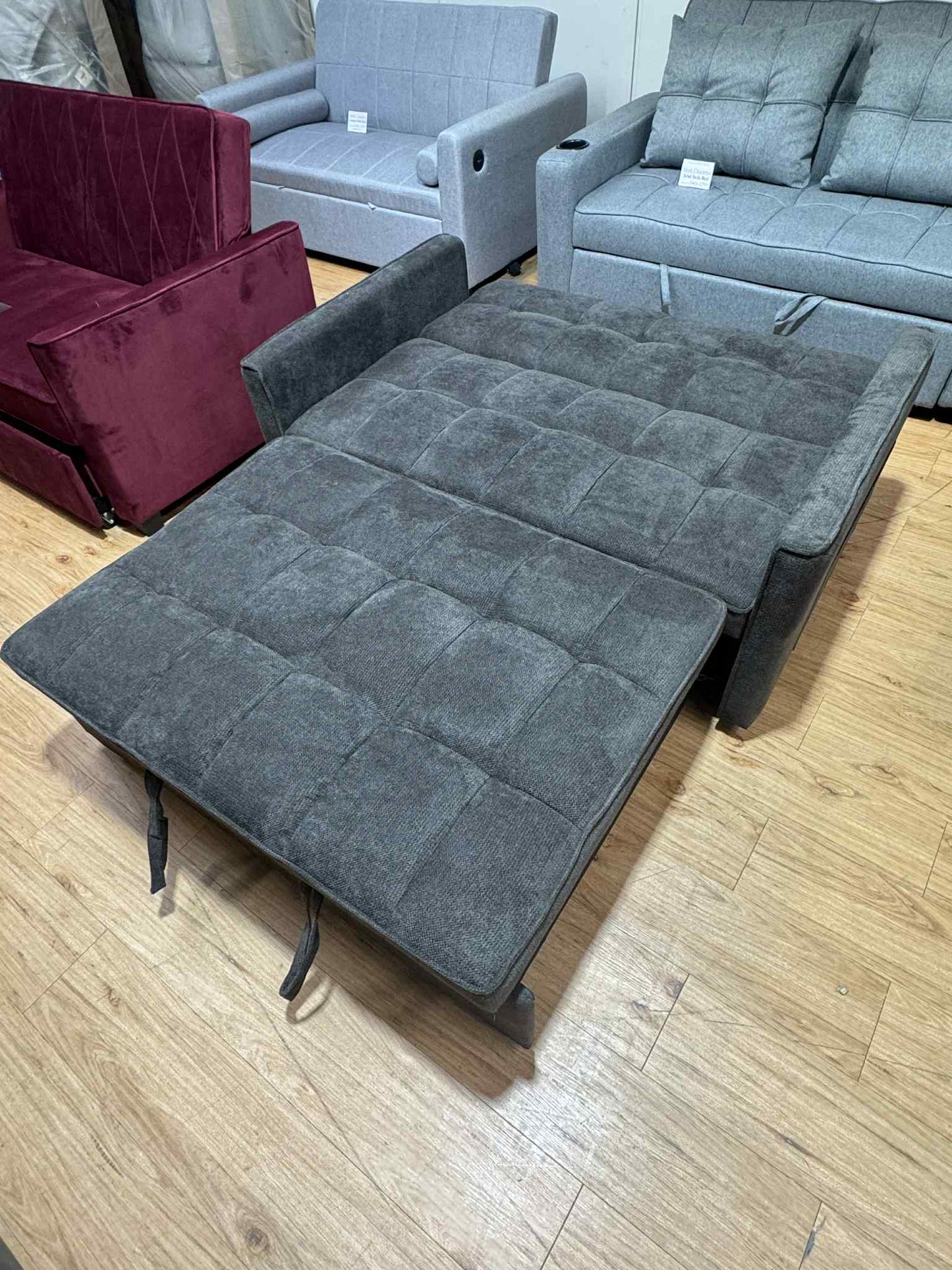 Harry 2 Seat Charcoal Linen Sofa Bed