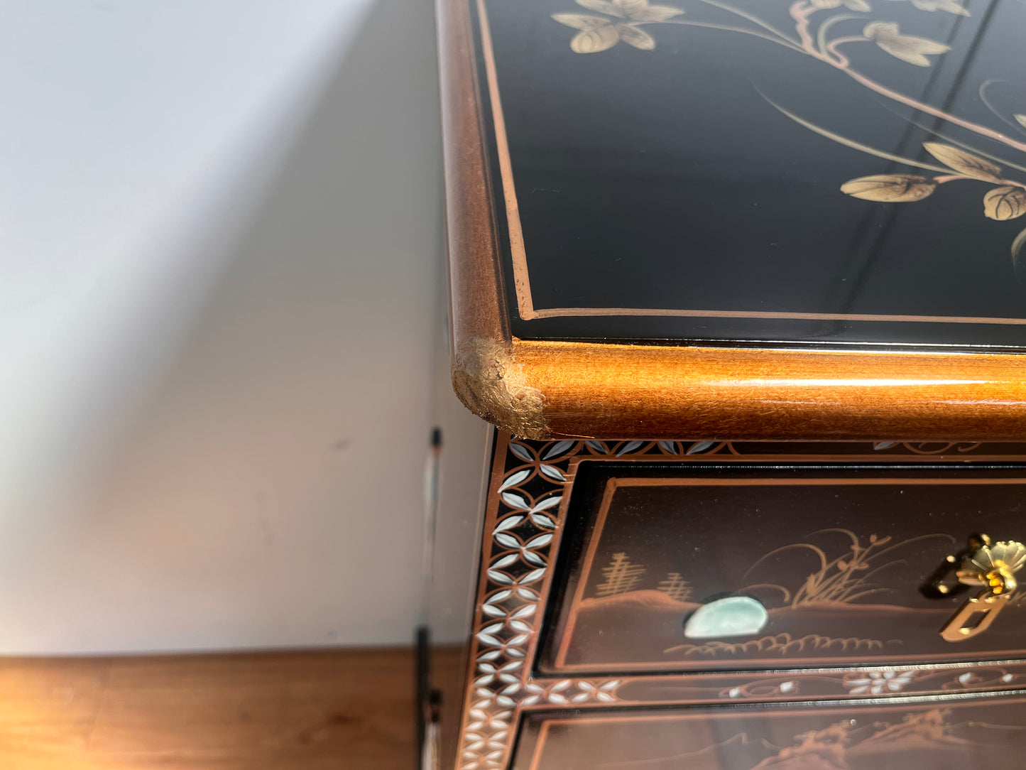 Oriental Mother of Pearl Black Bow Front 5 Door Sideboard