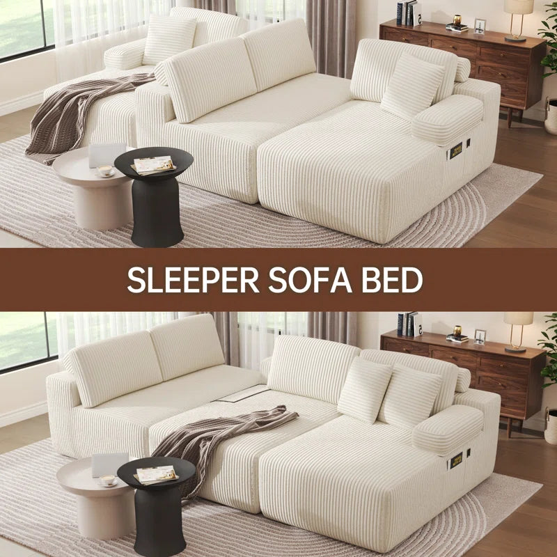 Jago Adjustable 4 Seat Cream Jumbo Cord Corner Sofa Bed