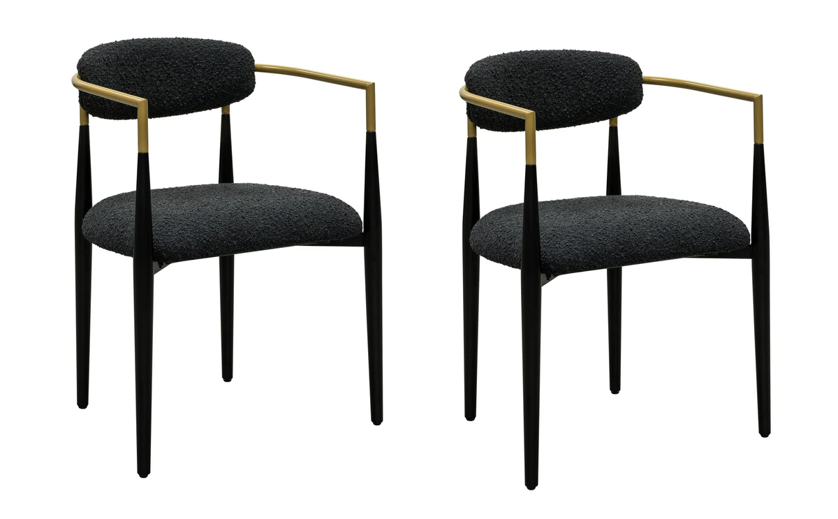 Gwen Pair of Black Boucle Dining Chairs