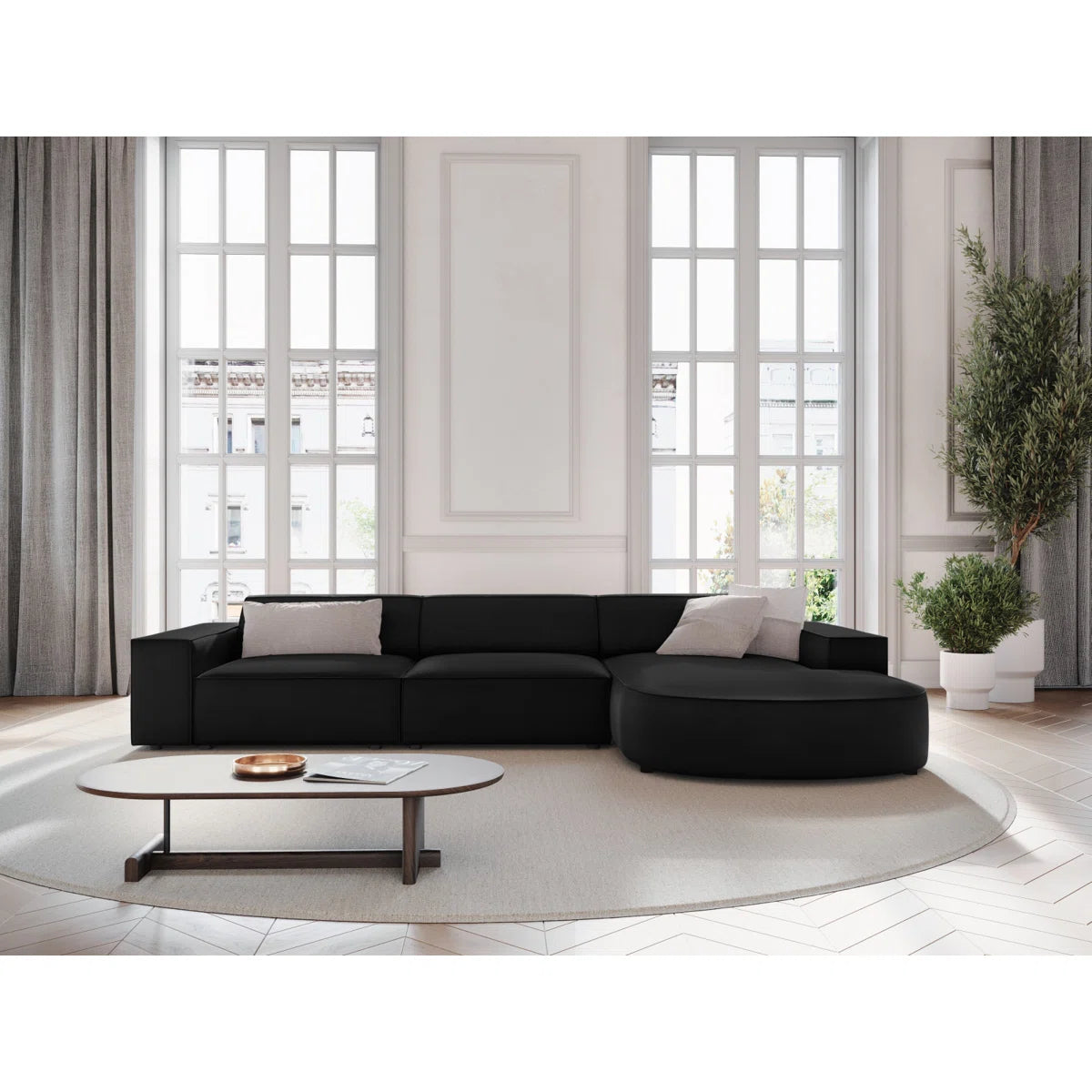Josie Soft Velour Black Modern Low Back Corner Sofa