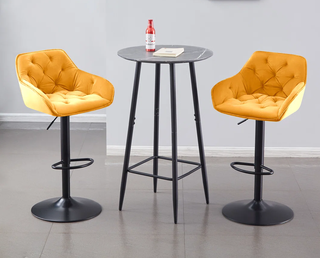 Pair of Gold Velvet Height Adjustable Bar Stools
