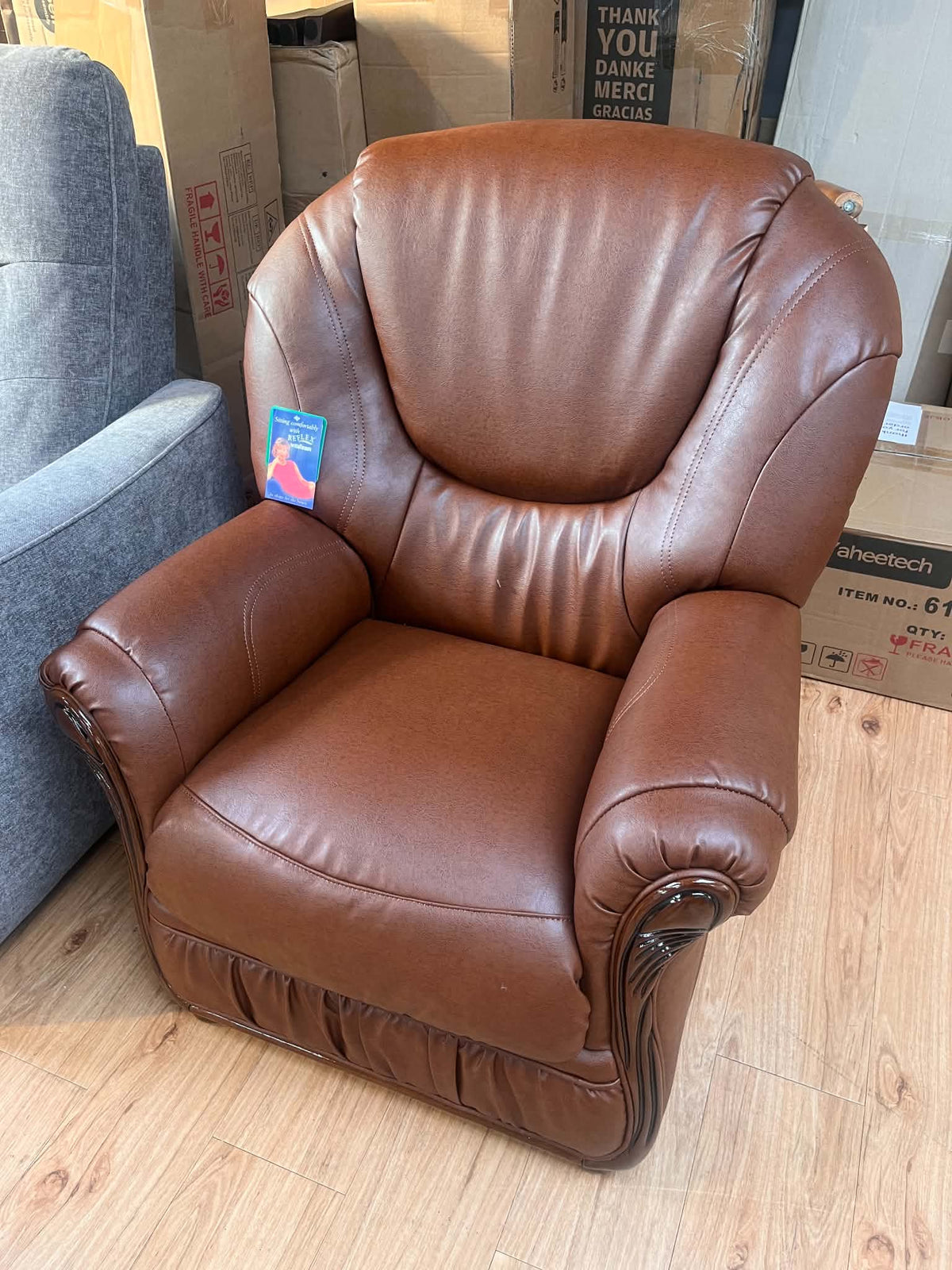 Kiera Brown Italian Faux Leather Armchair