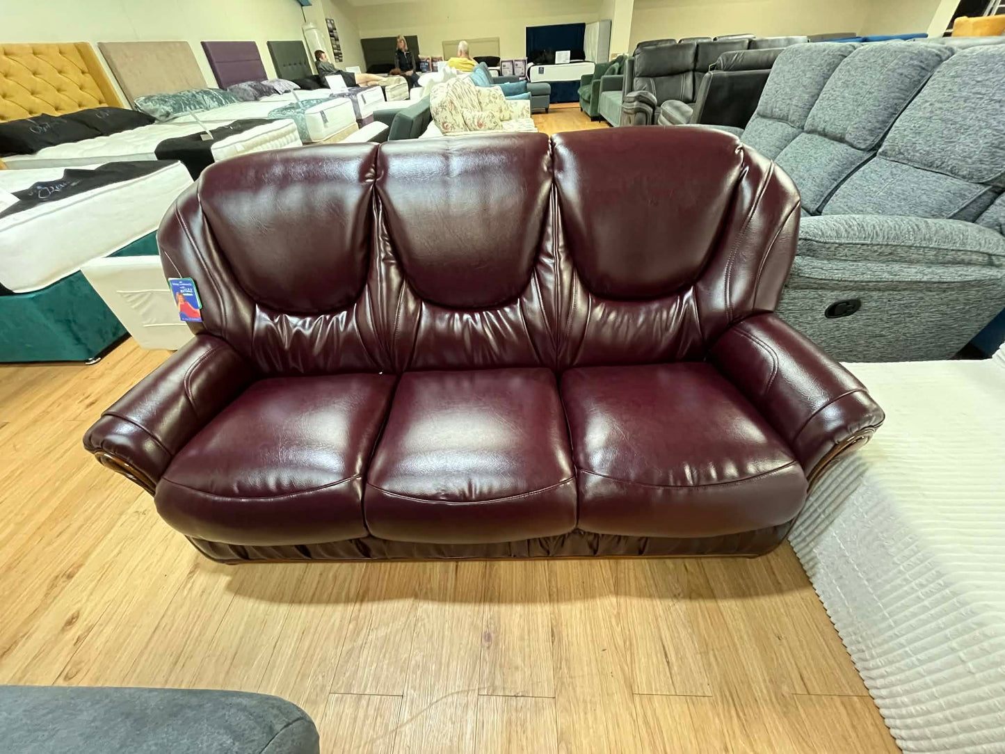 Kinder 3 Seater Burgundy Italian Faux Leather Sofa