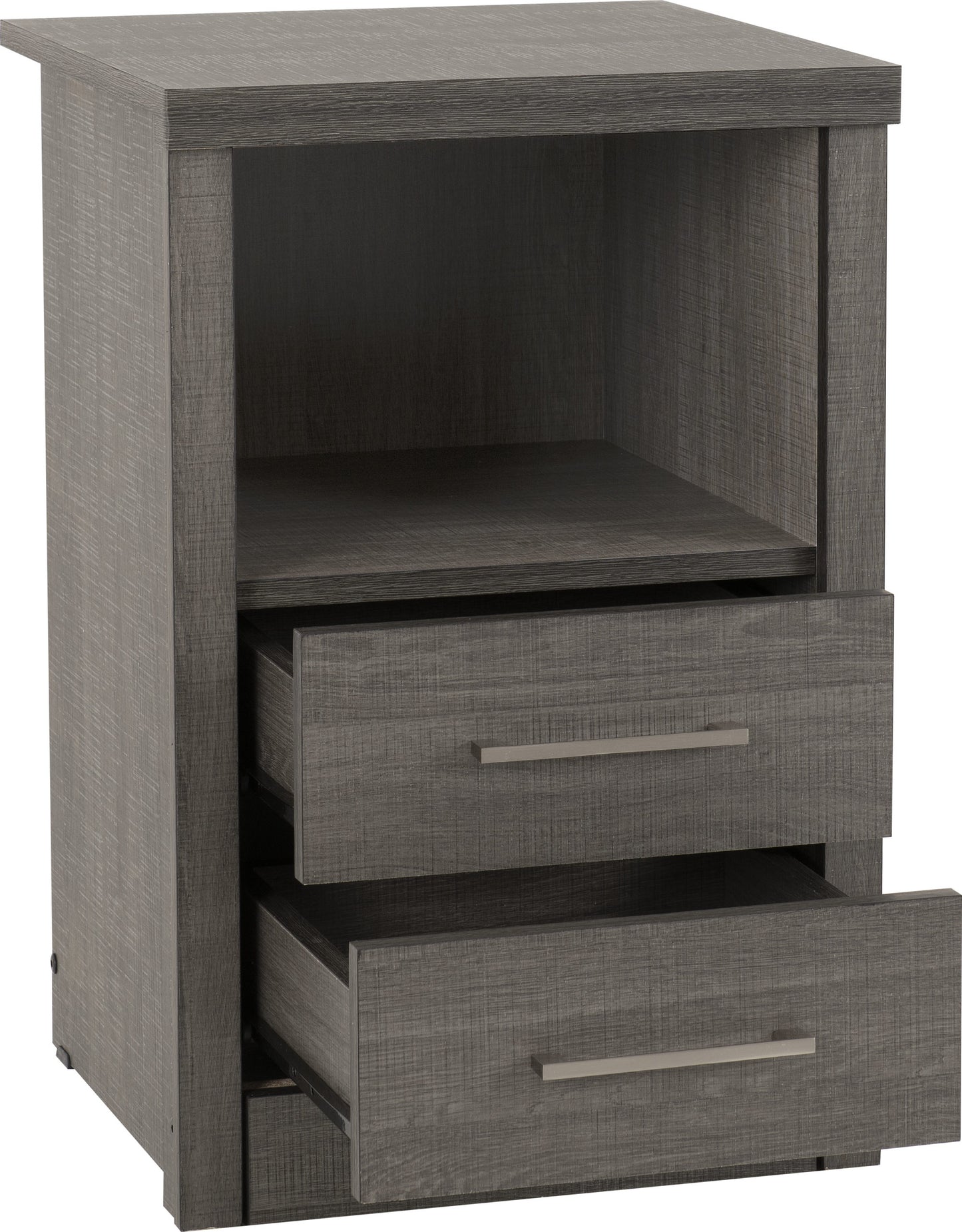 LSB 2 Drawer 1 Shelf Bedside Cabinet - Black Wood Grain