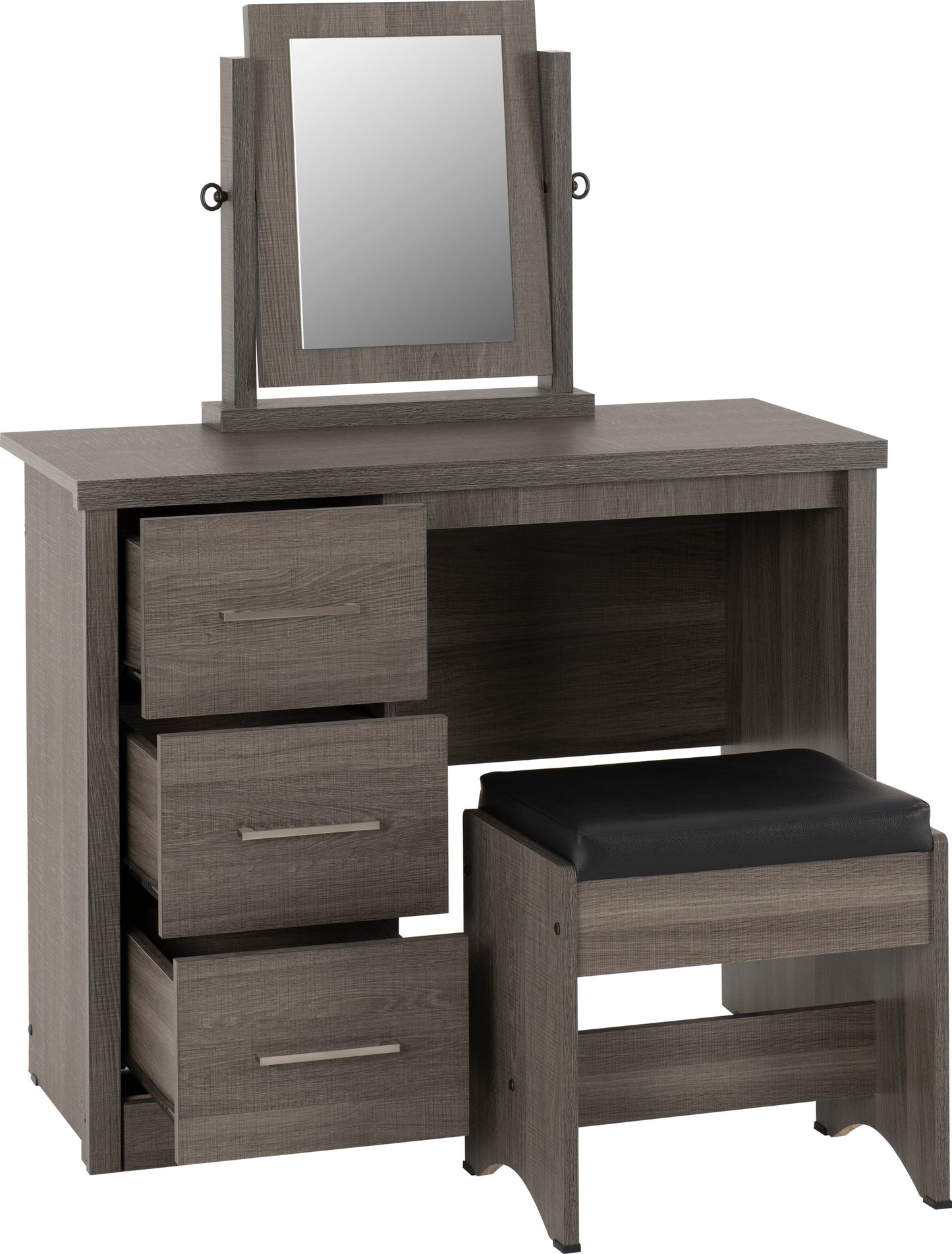 LSB 3 Piece Dressing Table Set with Mirror - Black Wood Grain