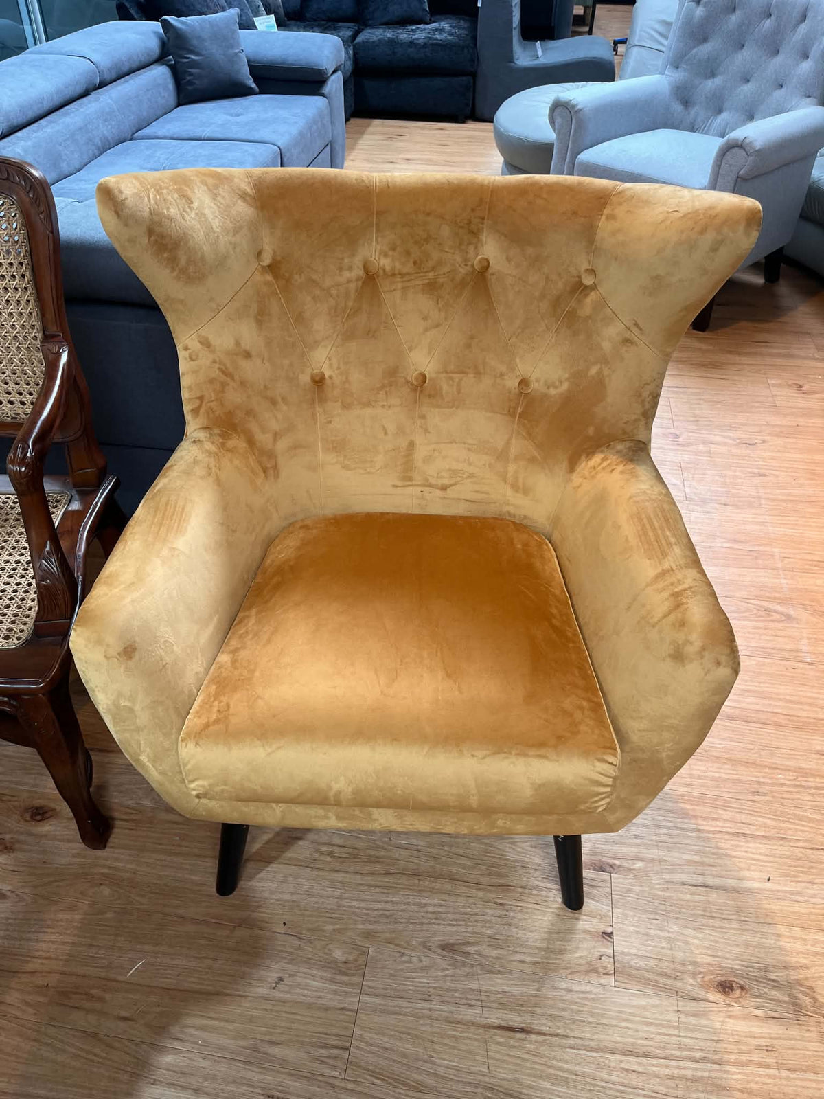 Louis Mustard Velvet Wingback Armchair
