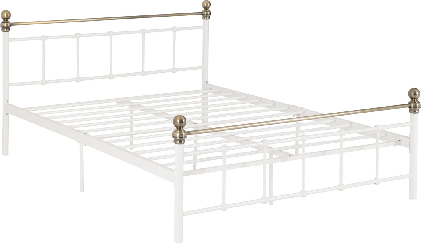 MLBR 4ft6" Double White Metal Bed