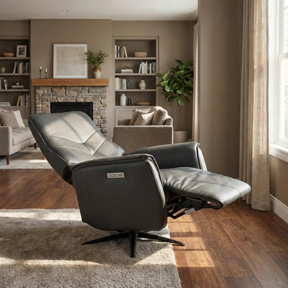 Mackie Anthracite Real Leather Power Recliner