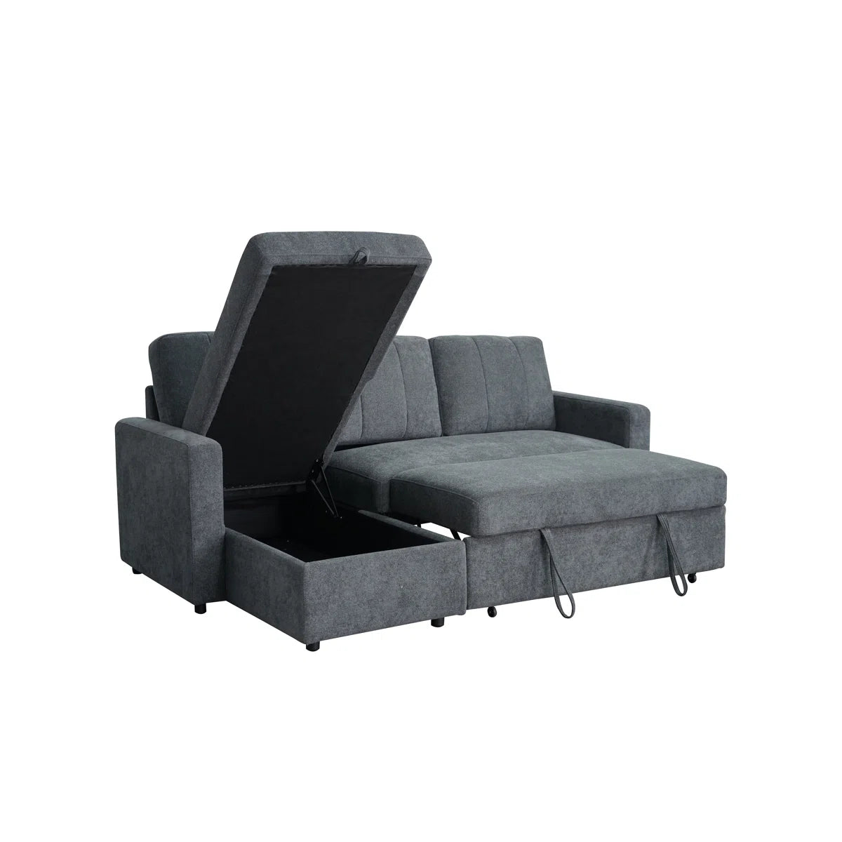 Marvel 3 Seat Grey Chenille Sofa Bed with Left Storage Chaise