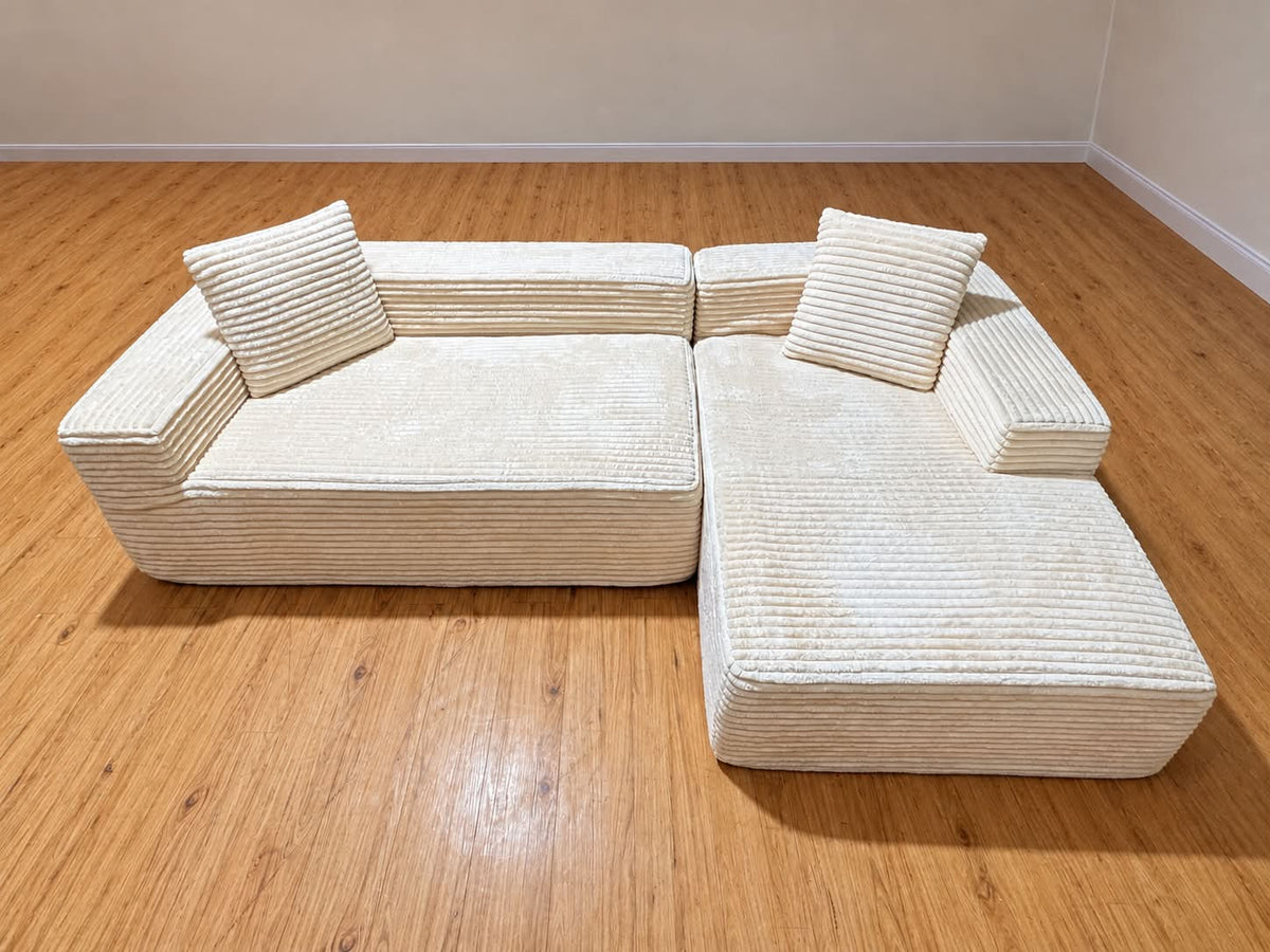 Nelson 4 Seat Cream Jumbo Cord Foam Right Chaise Corner Sofa