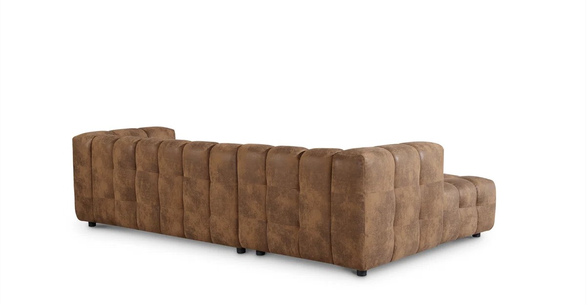 Nicholas 5 Seater Brown Suede Corner Sofa & Footstool