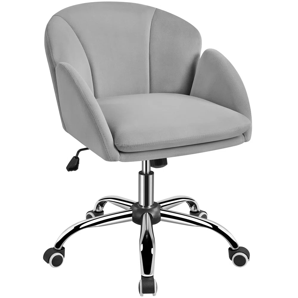 Rosemary Grey Velvet Petal Height Adjustable Swivel Desk Chair