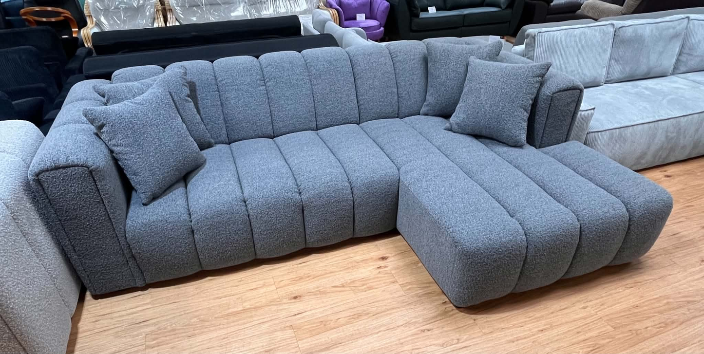 Ohana 3 Seat Grey Boucle Right Chaise Corner Sofa