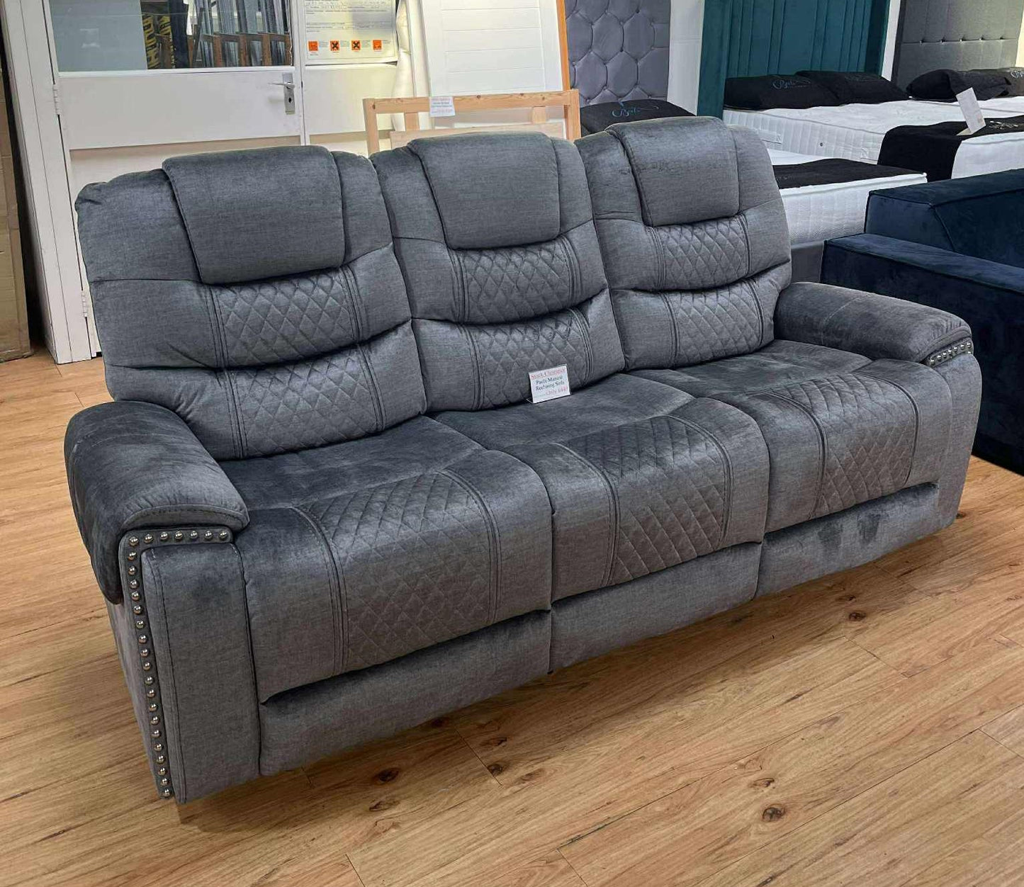 Paula 3 Seater Grey Chenille Manual Recliner