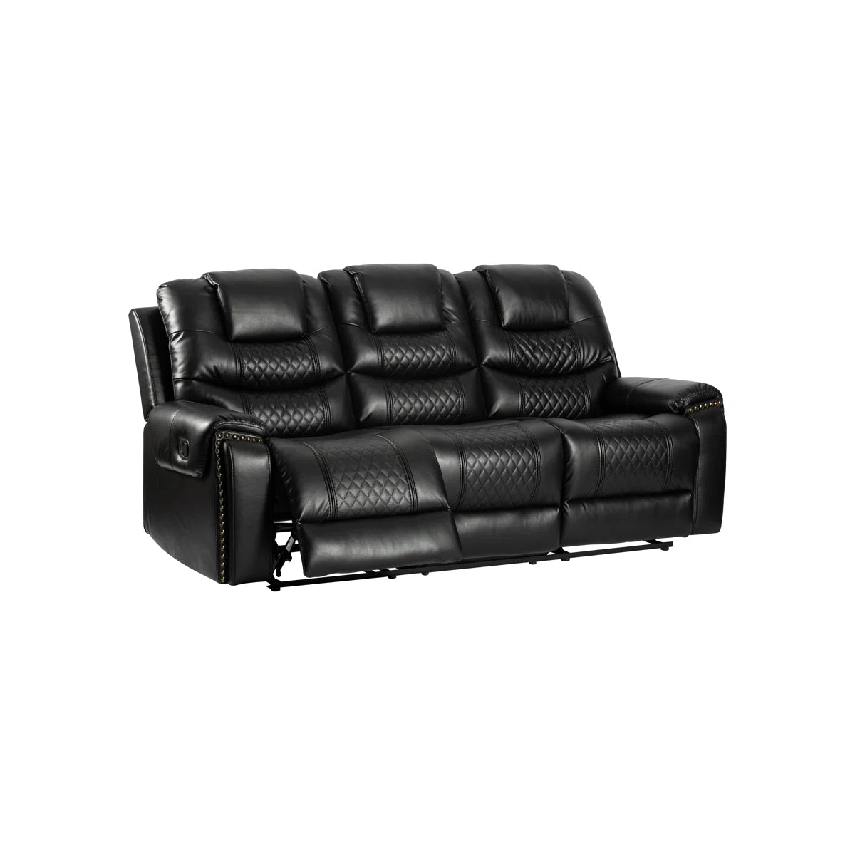 Pauline 3 Seat Black Faux Leather Manual Recliner