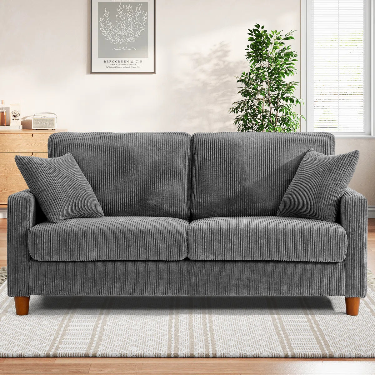 Quinn 2 Seat Grey Cord Sofa